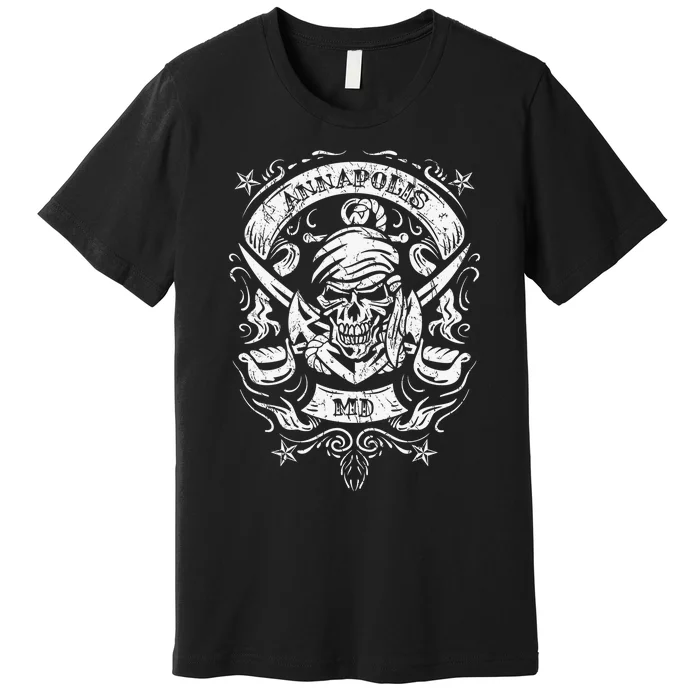 Annapolis Maryland Pirate Skull and Crossed Swords Design Premium T-Shirt