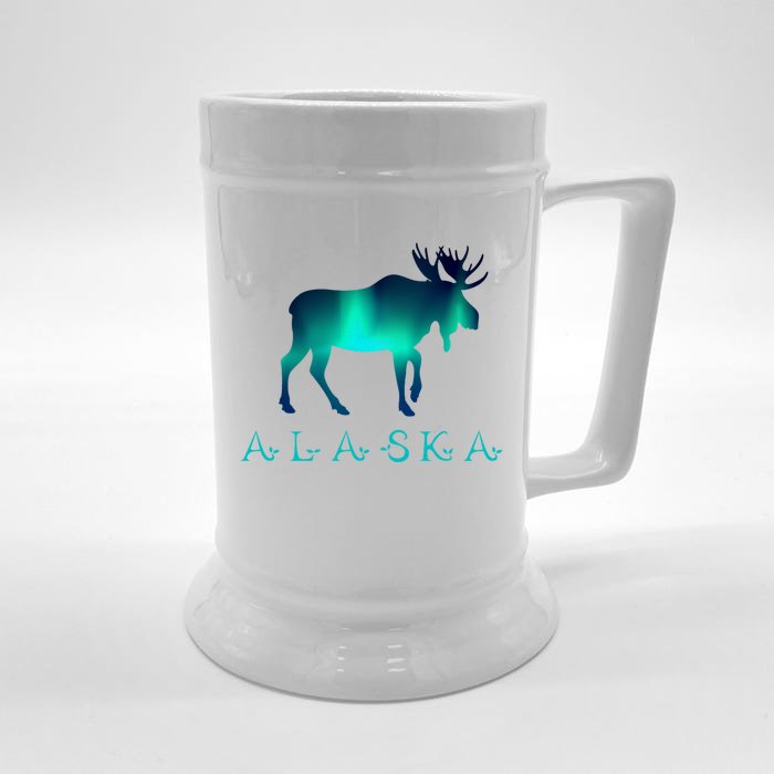 Alaska Moose Polar Lights Climate Change Gift Front & Back Beer Stein