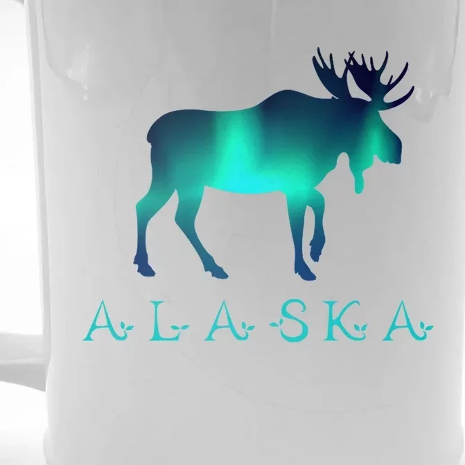 Alaska Moose Polar Lights Climate Change Gift Front & Back Beer Stein