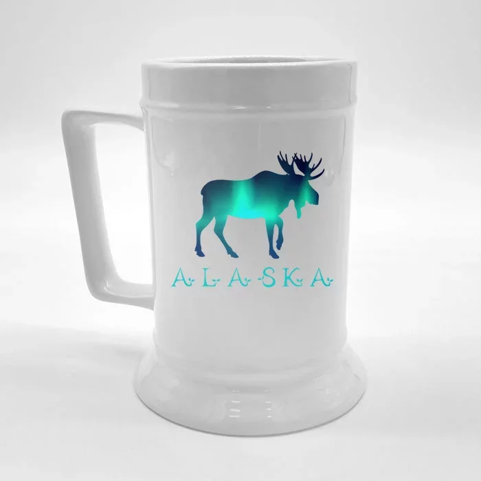 Alaska Moose Polar Lights Climate Change Gift Front & Back Beer Stein