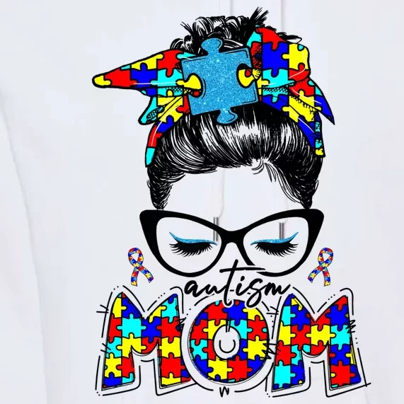 Autism Mom Puzzle Pieces Messy Bun Premium Hoodie