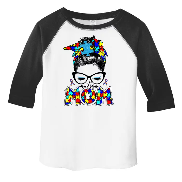 Autism Mom Puzzle Pieces Messy Bun Toddler Fine Jersey T-Shirt