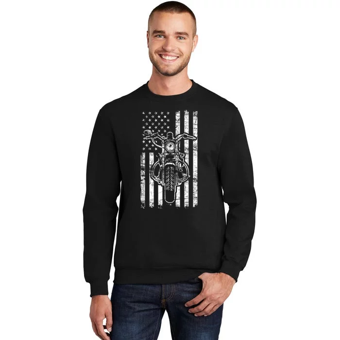 American Motorcycle Patriotic US Flag Cool Biker Tall Sweatshirt