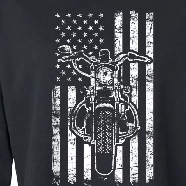 American Motorcycle Patriotic US Flag Cool Biker Cropped Pullover Crew