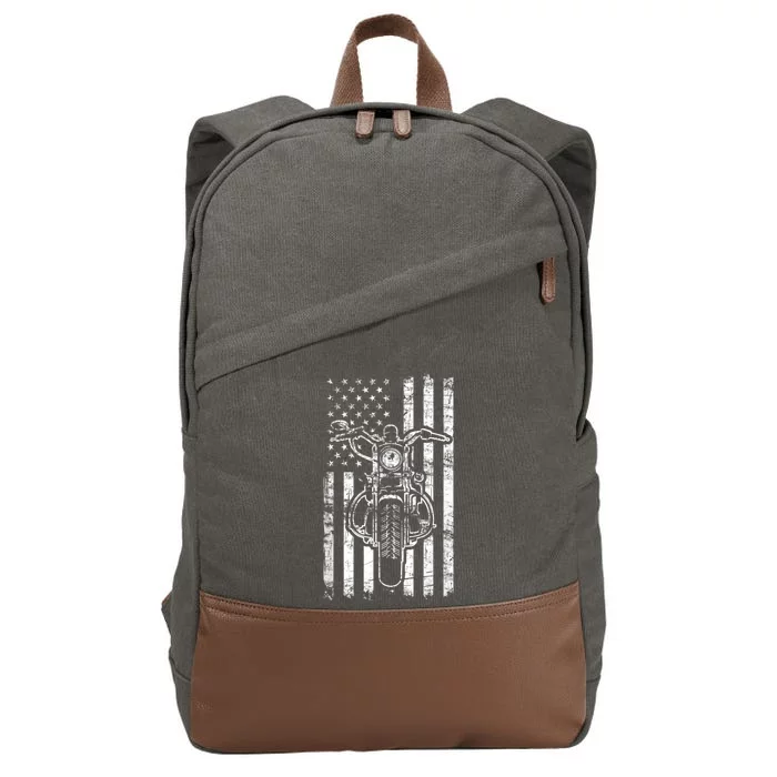 American Motorcycle Patriotic US Flag Cool Biker Cotton Canvas Backpack