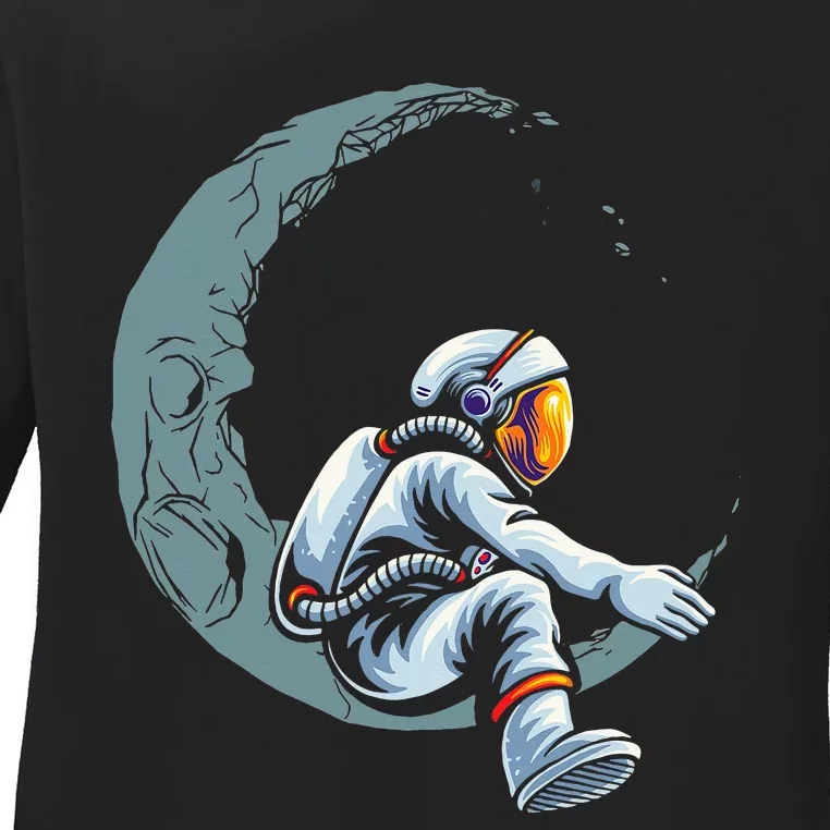 Astronaut Moon Projector Astronomy Telescope Stargazing Ladies Long Sleeve Shirt