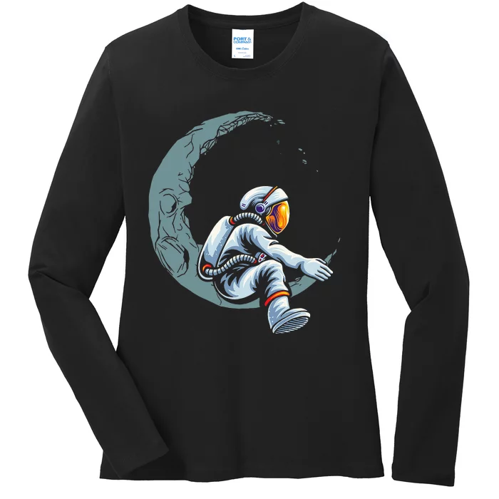 Astronaut Moon Projector Astronomy Telescope Stargazing Ladies Long Sleeve Shirt