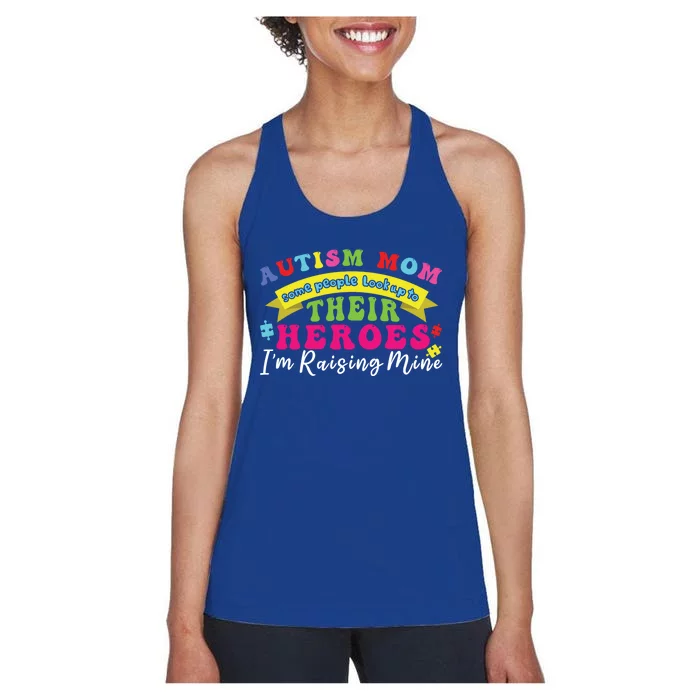 Autism Mom Proud Mama Puzzle Raising Autism Awareness Great Gift Women's Racerback Tank