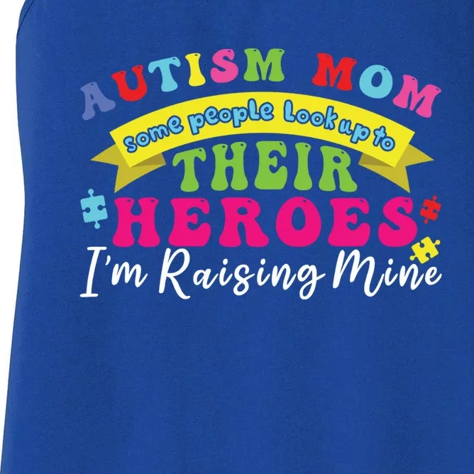 Autism Mom Proud Mama Puzzle Raising Autism Awareness Great Gift Women's Racerback Tank