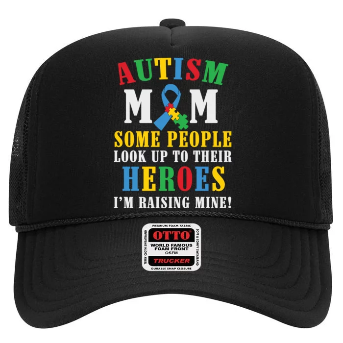 Autism Mom Puzzle Ribbon Son Mother's Day Autism Awareness High Crown Mesh Trucker Hat