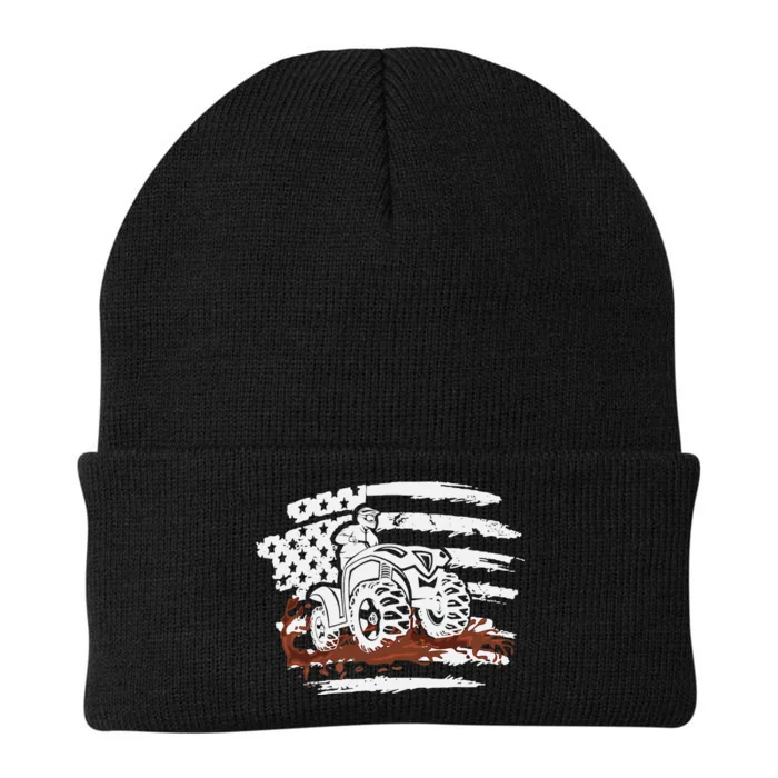 ATV Mudding Quad Four Wheeler Racing Squad USA Flag Knit Cap Winter Beanie