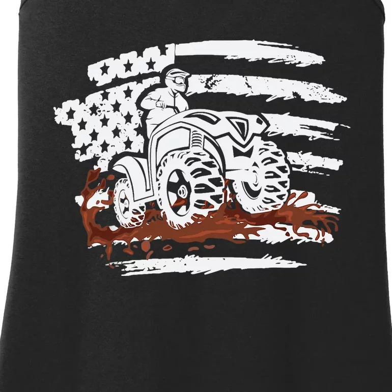 ATV Mudding Quad Four Wheeler Racing Squad USA Flag Ladies Essential Tank