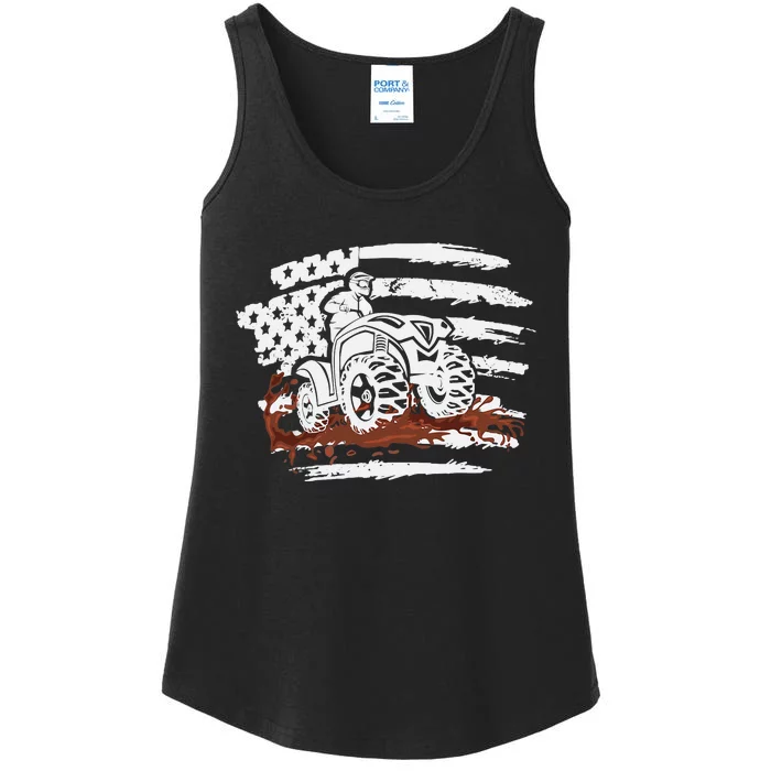 ATV Mudding Quad Four Wheeler Racing Squad USA Flag Ladies Essential Tank