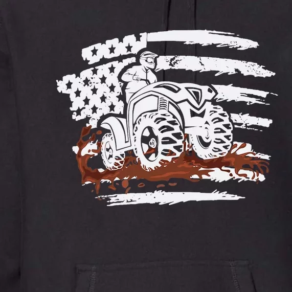 ATV Mudding Quad Four Wheeler Racing Squad USA Flag Premium Hoodie