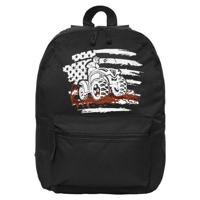 ATV Mudding Quad Four Wheeler Racing Squad USA Flag 16 in Basic Backpack