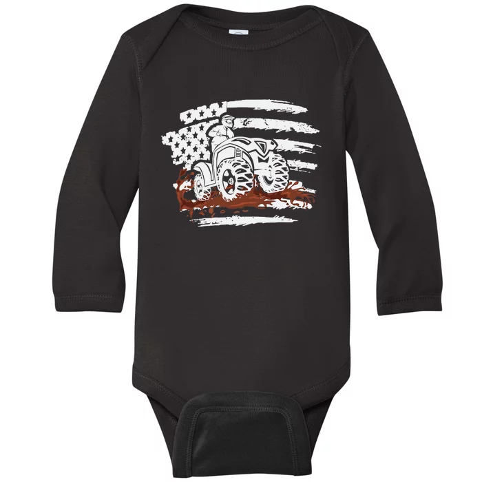 ATV Mudding Quad Four Wheeler Racing Squad USA Flag Baby Long Sleeve Bodysuit