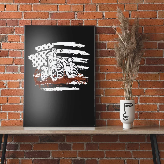 ATV Mudding Quad Four Wheeler Racing Squad USA Flag Poster