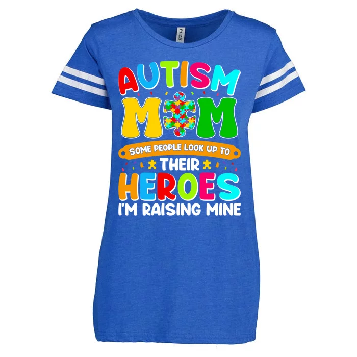 Autism Mom Raising Hero Puzzle Piece Autism Awareness Gift Enza Ladies Jersey Football T-Shirt