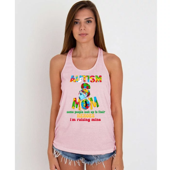 Autism Mom Raising Hero Gift Women's Knotted Racerback Tank