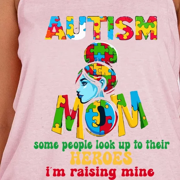 Autism Mom Raising Hero Gift Women's Knotted Racerback Tank