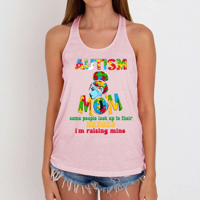 Autism Mom Raising Hero Gift Women's Knotted Racerback Tank