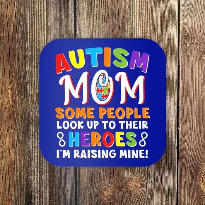 Autism Mom Raising My Son Hero Autism Awareness Ribbon Gift Coaster