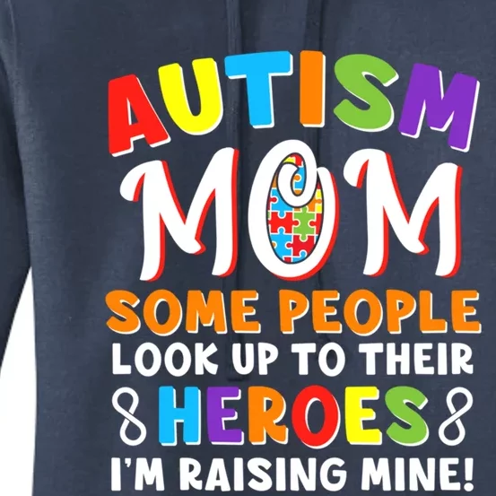 Autism Mom Raising My Son Hero Autism Awareness Ribbon Gift Women's Pullover Hoodie