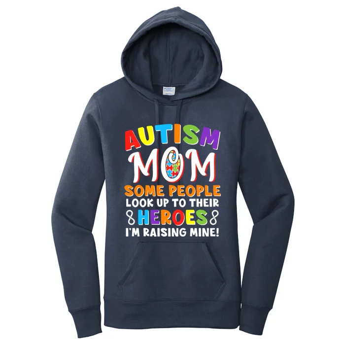 Autism Mom Raising My Son Hero Autism Awareness Ribbon Gift Women's Pullover Hoodie