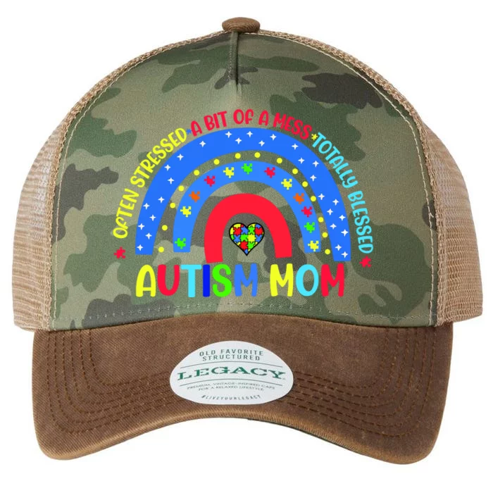 Autism Mom Rainbow Totally Blessed Awareness Love Puzzle Legacy Tie Dye Trucker Hat