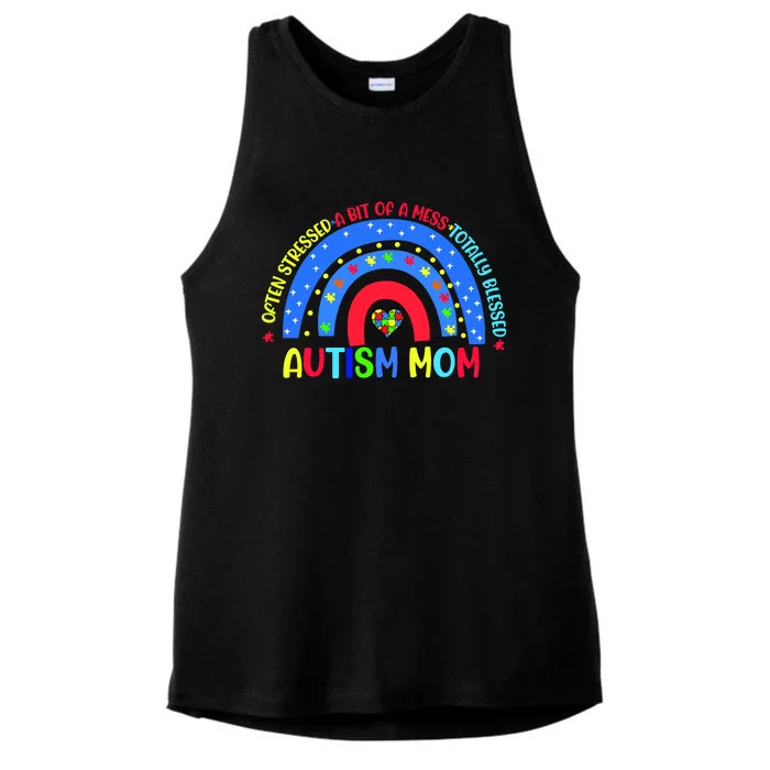 Autism Mom Rainbow Totally Blessed Awareness Love Puzzle Ladies Tri-Blend Wicking Tank