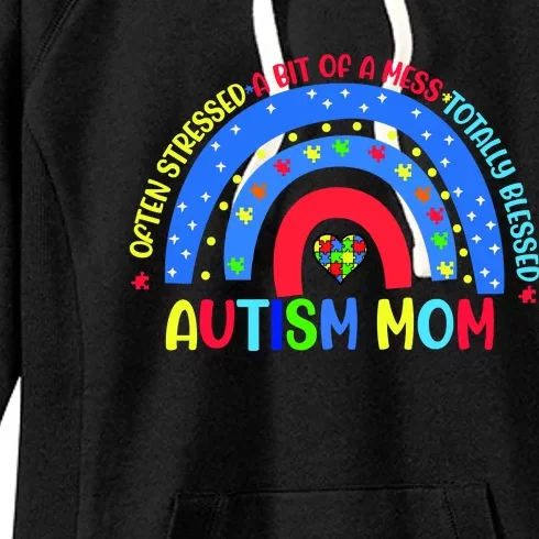 Autism Mom Rainbow Totally Blessed Awareness Love Puzzle Women's Fleece Hoodie