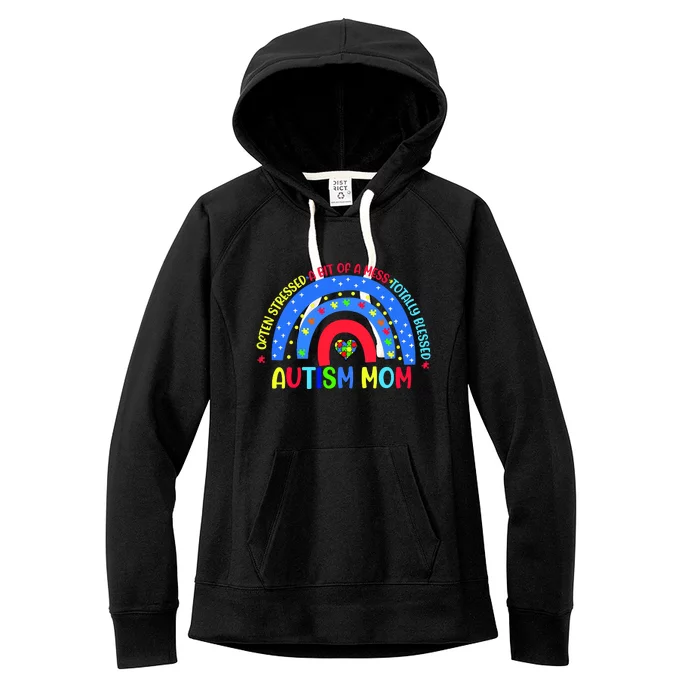 Autism Mom Rainbow Totally Blessed Awareness Love Puzzle Women's Fleece Hoodie