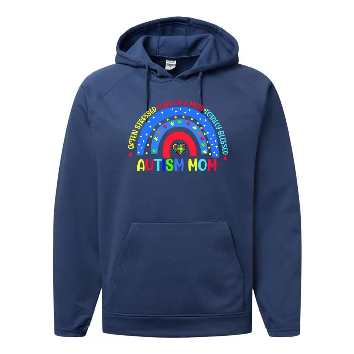 Autism Mom Rainbow Totally Blessed Awareness Love Puzzle Performance Fleece Hoodie