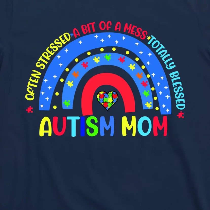 Autism Mom Rainbow Totally Blessed Awareness Love Puzzle T-Shirt