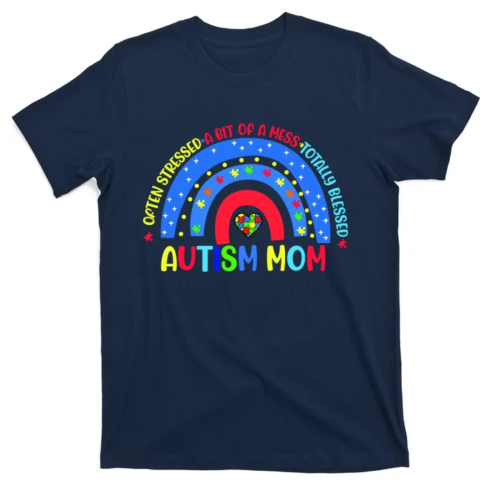 Autism Mom Rainbow Totally Blessed Awareness Love Puzzle T-Shirt