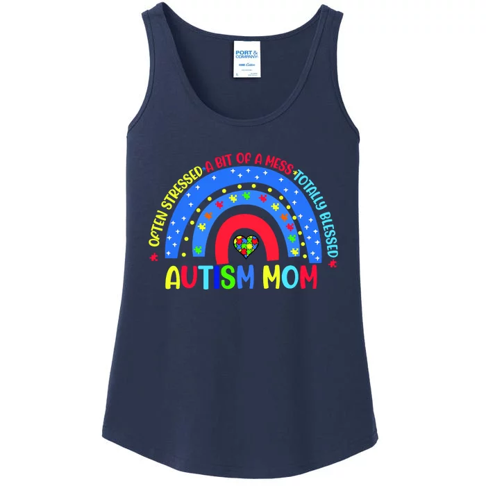 Autism Mom Rainbow Totally Blessed Awareness Love Puzzle Ladies Essential Tank