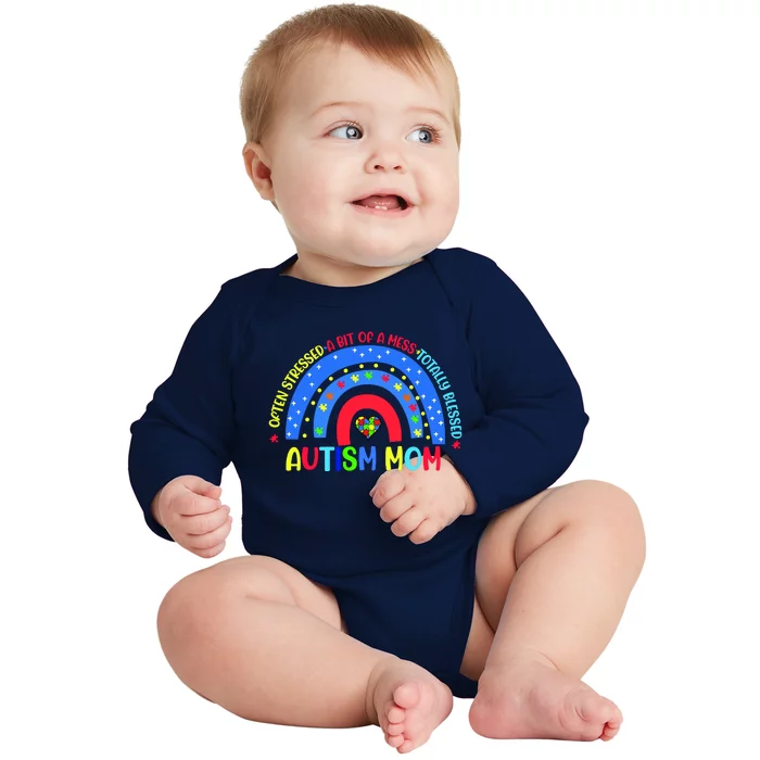 Autism Mom Rainbow Totally Blessed Awareness Love Puzzle Baby Long Sleeve Bodysuit