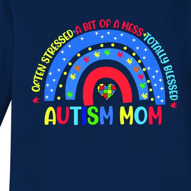 Autism Mom Rainbow Totally Blessed Awareness Love Puzzle Baby Long Sleeve Bodysuit