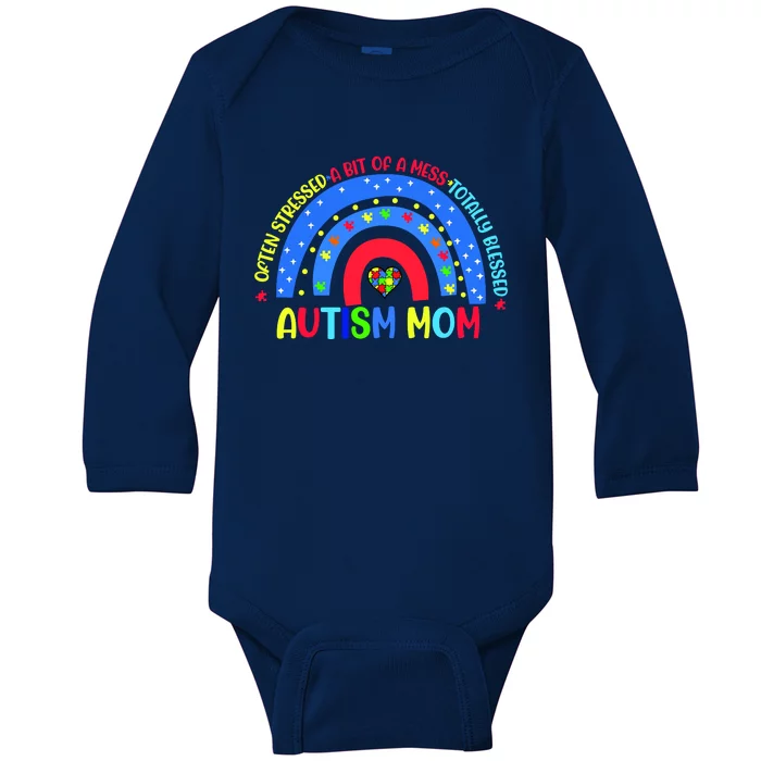 Autism Mom Rainbow Totally Blessed Awareness Love Puzzle Baby Long Sleeve Bodysuit