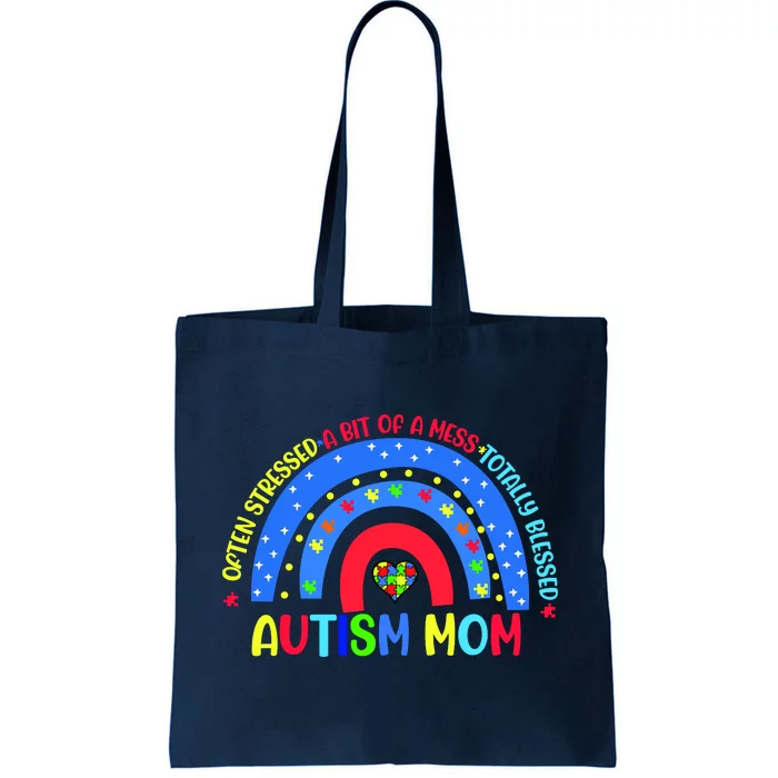 Autism Mom Rainbow Totally Blessed Awareness Love Puzzle Tote Bag