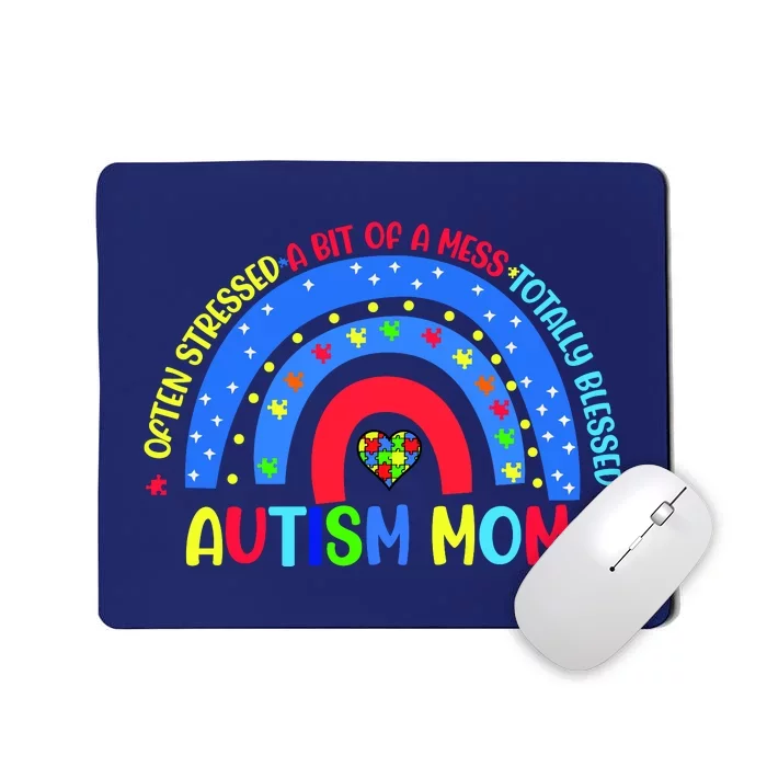 Autism Mom Rainbow Totally Blessed Awareness Love Puzzle Mousepad