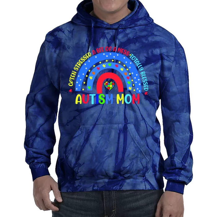 Autism Mom Rainbow Totally Blessed Awareness Love Puzzle Tie Dye Hoodie