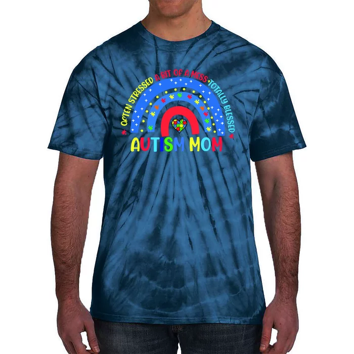 Autism Mom Rainbow Totally Blessed Awareness Love Puzzle Tie-Dye T-Shirt