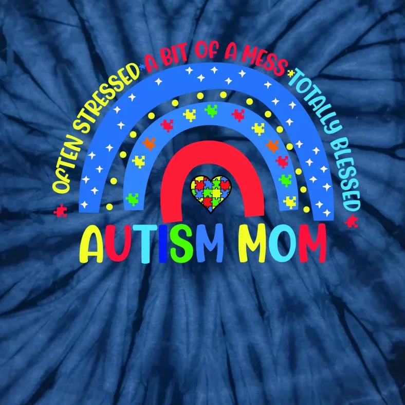 Autism Mom Rainbow Totally Blessed Awareness Love Puzzle Tie-Dye T-Shirt