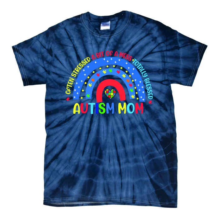 Autism Mom Rainbow Totally Blessed Awareness Love Puzzle Tie-Dye T-Shirt