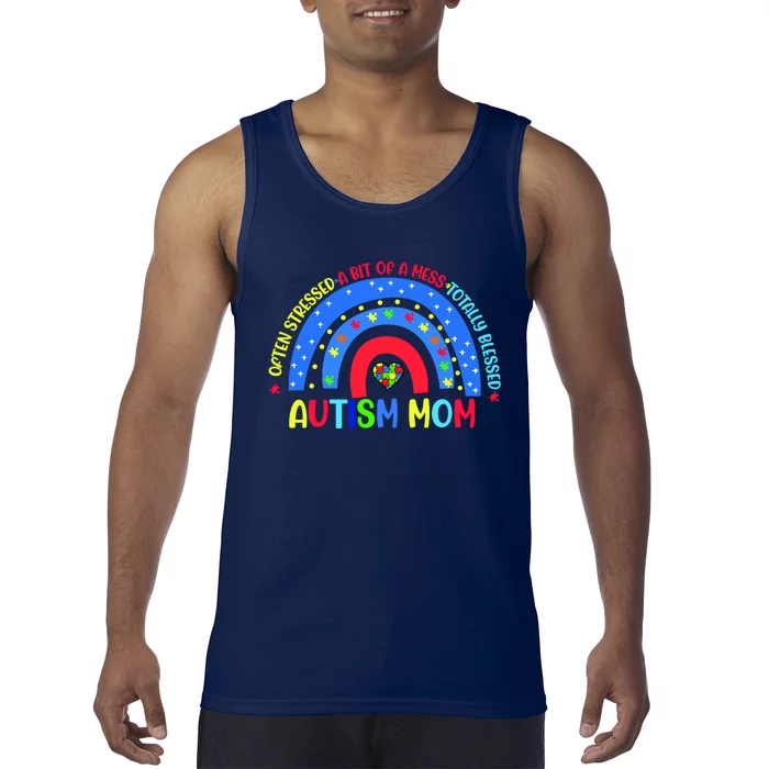 Autism Mom Rainbow Totally Blessed Awareness Love Puzzle Tank Top