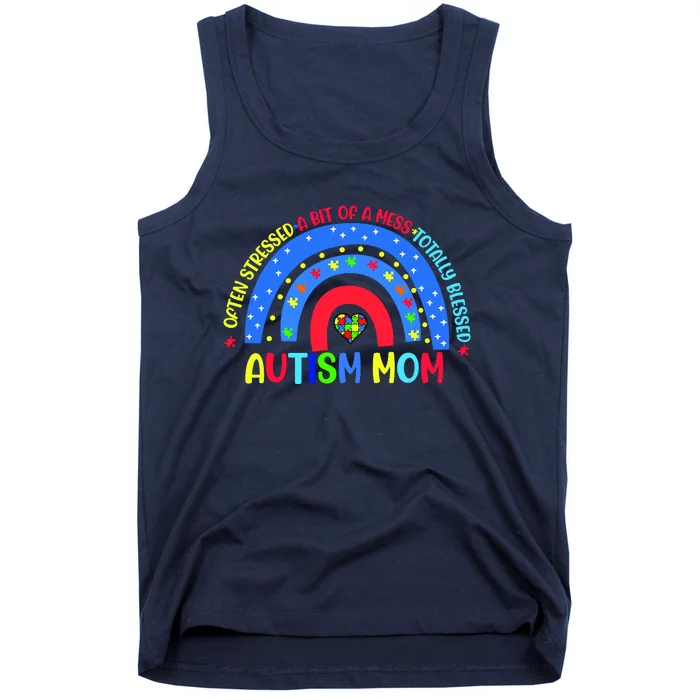 Autism Mom Rainbow Totally Blessed Awareness Love Puzzle Tank Top