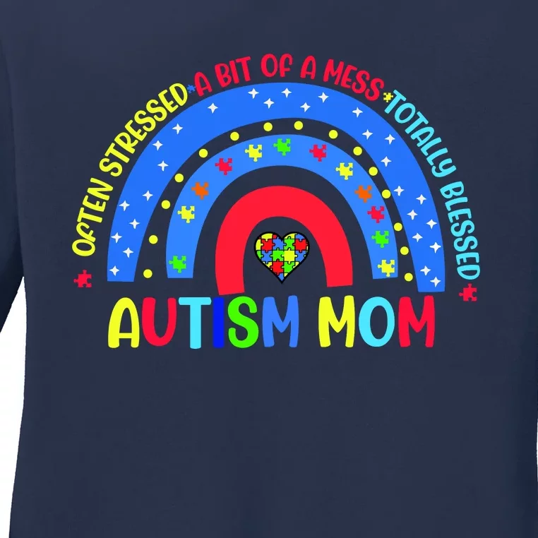 Autism Mom Rainbow Totally Blessed Awareness Love Puzzle Ladies Long Sleeve Shirt