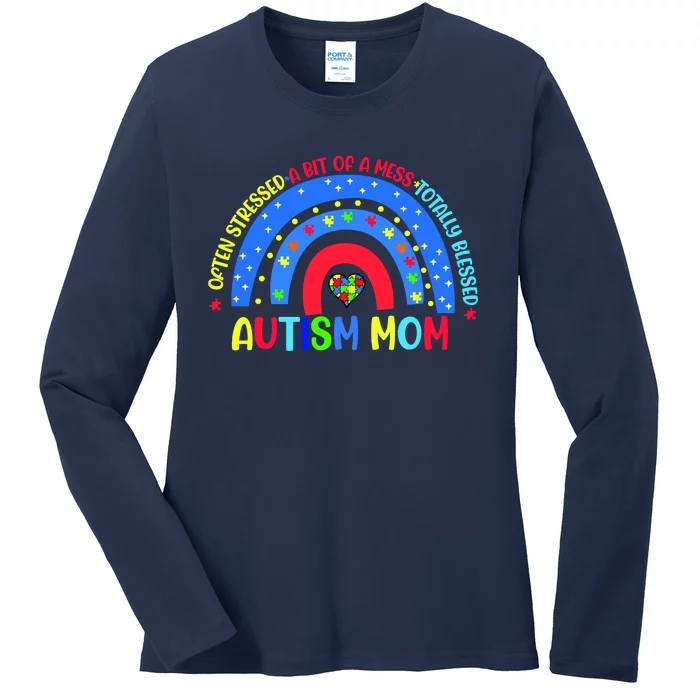 Autism Mom Rainbow Totally Blessed Awareness Love Puzzle Ladies Long Sleeve Shirt