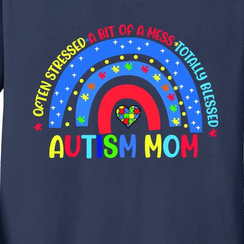 Autism Mom Rainbow Totally Blessed Awareness Love Puzzle Kids Long Sleeve Shirt